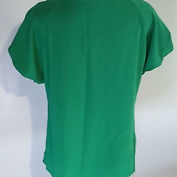 Apostrophe swirl neck green bell sleeve blouse - Picture 10 of 11